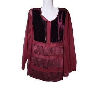 Sundance with Slip Boho-Chic Velvet & Sheer‎ Burgundy Long Sleeve Tunic Top